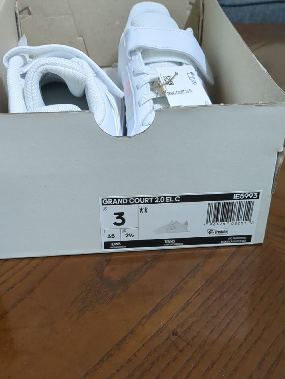 adidas Kids White Sneakers with Pastel Pink and Pastel Green Stripes - Picture 6 of 6